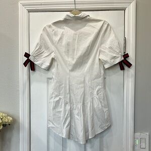 White Short Sleeve Blouse with Ribbon Detail